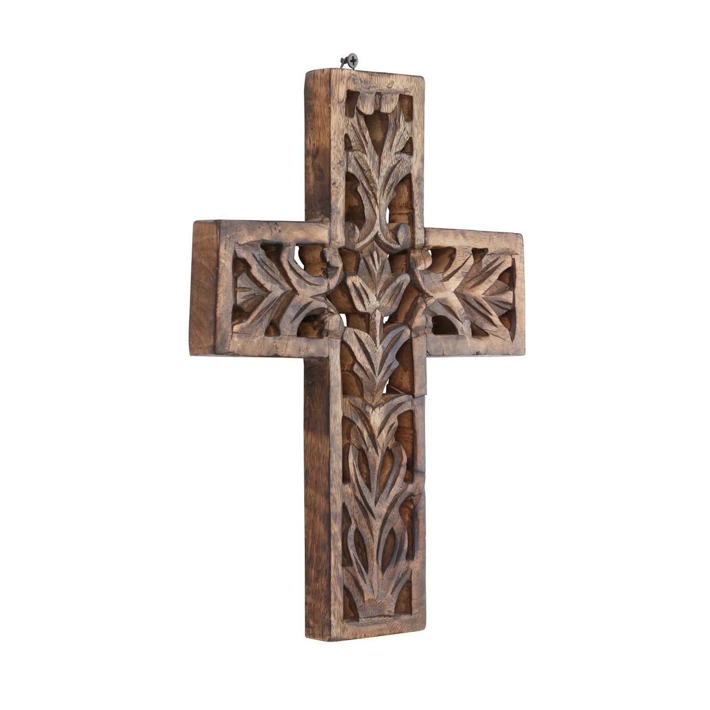 Croce decorativa da parete tradizionale in legno marrone 12 x 9 x 1
