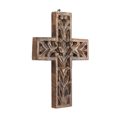 Croce decorativa da parete tradizionale in legno marrone 12 x 9 x 1