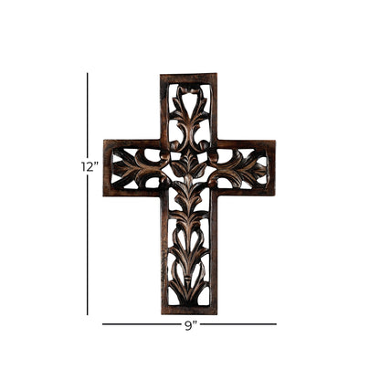 Croce decorativa da parete tradizionale in legno marrone 12 x 9 x 1
