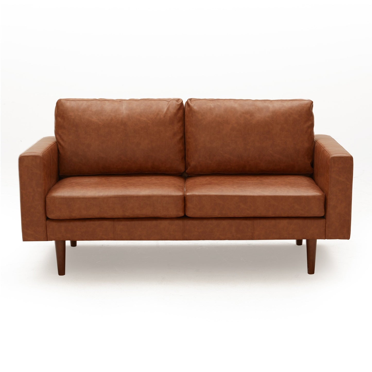 Divani a due posti in similpelle marrone Mid Century Modern 65 con struttura in legno massello e cuscino imbottito per soggiorno