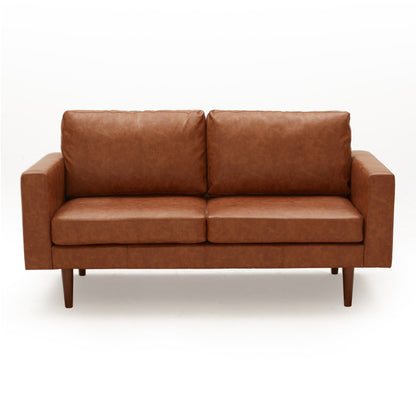 Divani a due posti in similpelle marrone Mid Century Modern 65 con struttura in legno massello e cuscino imbottito per soggiorno