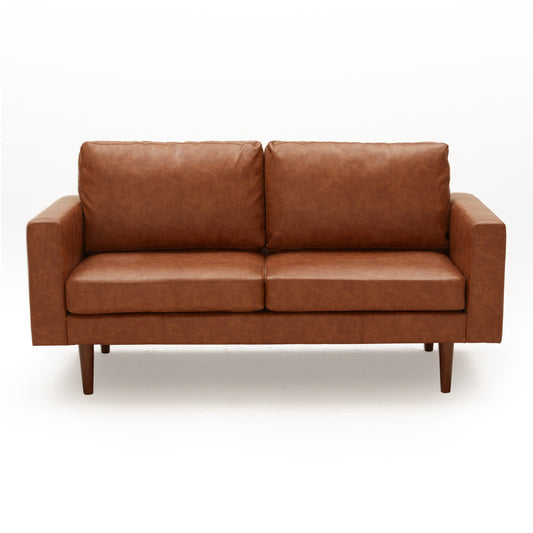 Divani a due posti in similpelle marrone Mid Century Modern 65 con struttura in legno massello e cuscino imbottito per soggiorno