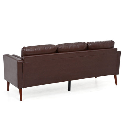 Divano a 3 posti in PU marrone Mid Century Modern 76,7 con struttura in ferro e legno per soggiorno