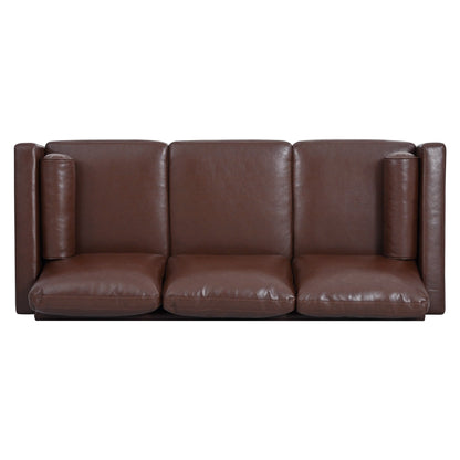 Divano a 3 posti in PU marrone Mid Century Modern 76,7 con struttura in ferro e legno per soggiorno