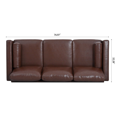 Divano a 3 posti in PU marrone Mid Century Modern 76,7 con struttura in ferro e legno per soggiorno