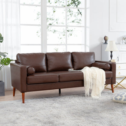 Divano a 3 posti in PU marrone Mid Century Modern 76,7 con struttura in ferro e legno per soggiorno