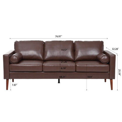Divano a 3 posti in PU marrone Mid Century Modern 76,7 con struttura in ferro e legno per soggiorno