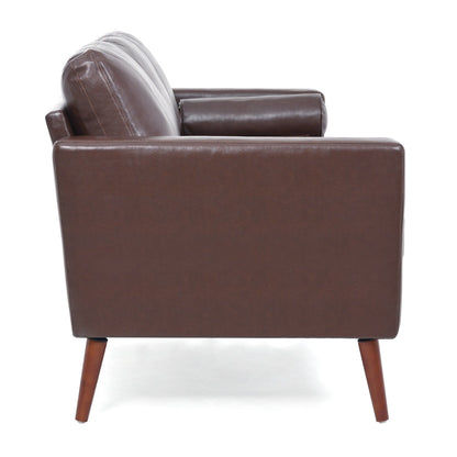 Divano a 3 posti in PU marrone Mid Century Modern 76,7 con struttura in ferro e legno per soggiorno