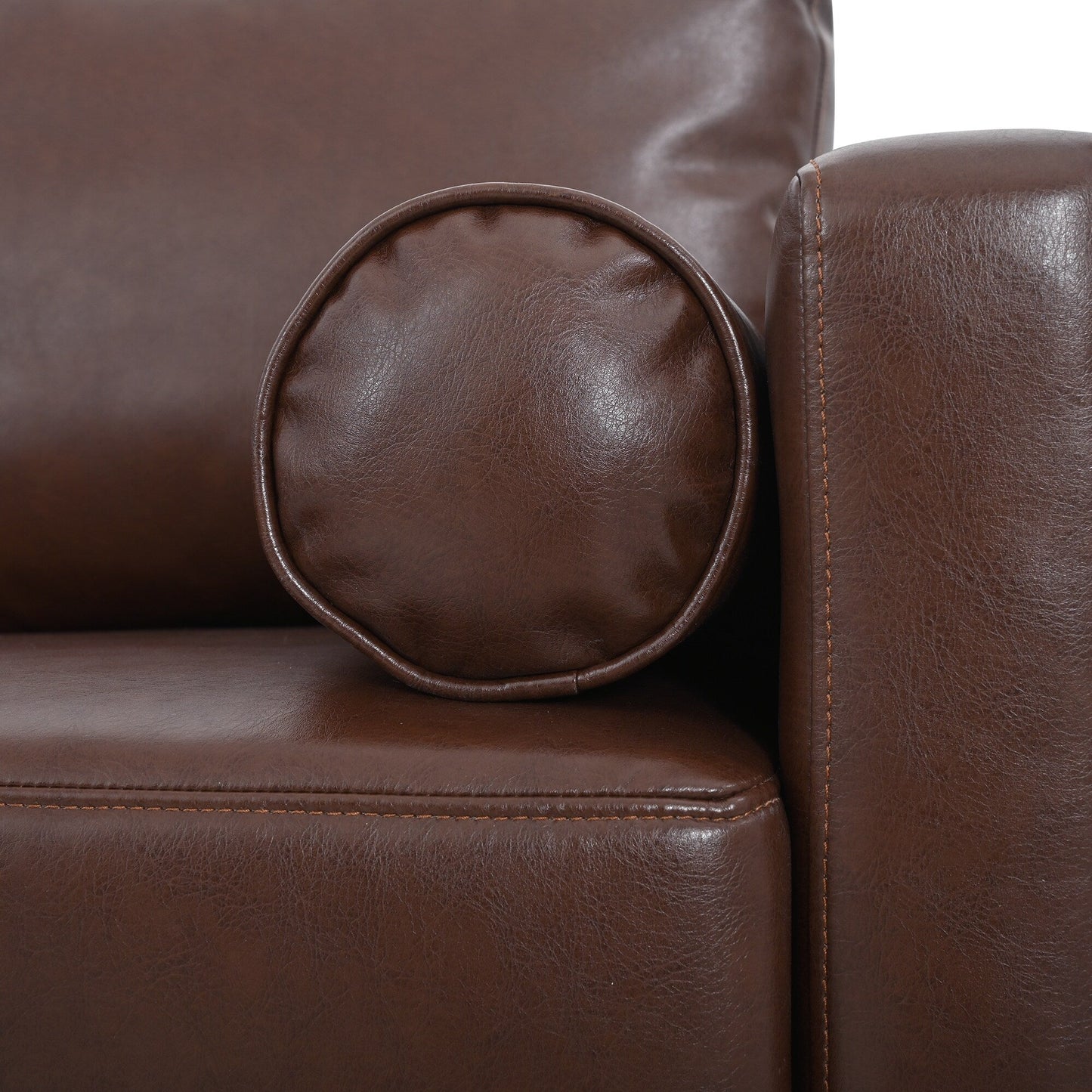 Divano a 3 posti in PU marrone Mid Century Modern 76,7 con struttura in ferro e legno per soggiorno