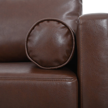 Divano a 3 posti in PU marrone Mid Century Modern 76,7 con struttura in ferro e legno per soggiorno