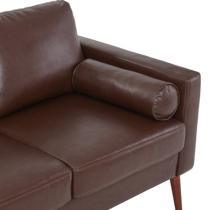 Divano a 3 posti in PU marrone Mid Century Modern 76,7 con struttura in ferro e legno per soggiorno