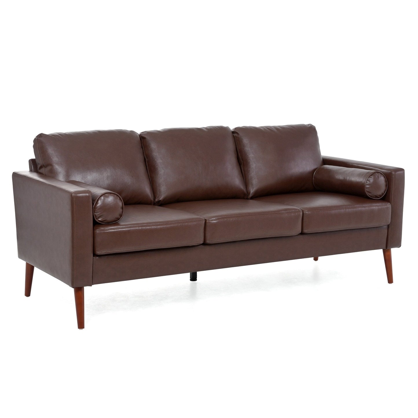 Divano a 3 posti in PU marrone Mid Century Modern 76,7 con struttura in ferro e legno per soggiorno
