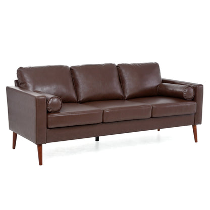 Divano a 3 posti in PU marrone Mid Century Modern 76,7 con struttura in ferro e legno per soggiorno