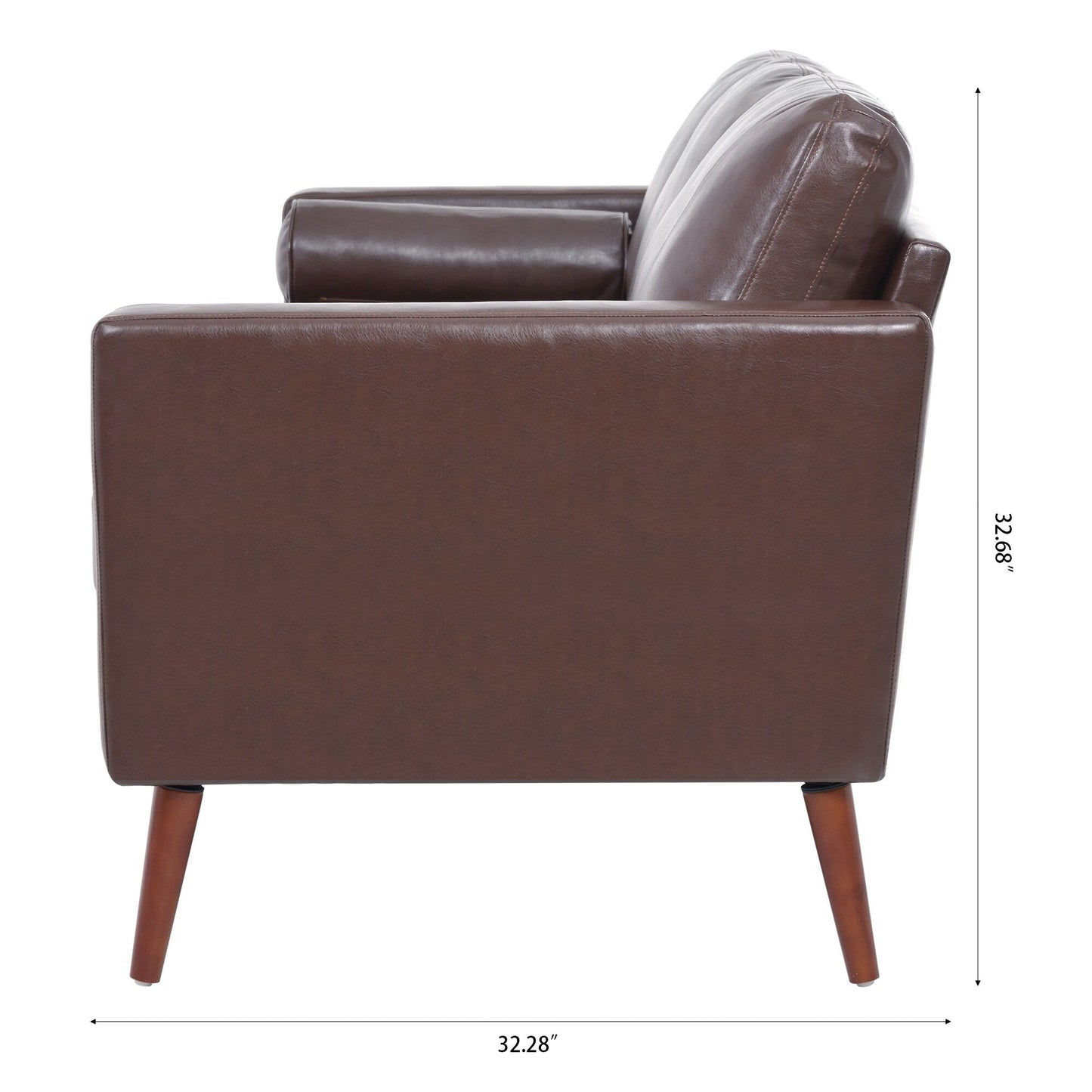 Divano a 3 posti in PU marrone Mid Century Modern 76,7 con struttura in ferro e legno per soggiorno