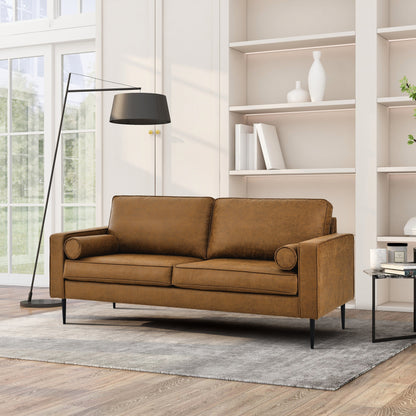 Divano a due posti imbottito marrone Mid Century Modern 79 con cuscino e cuscini per soggiorno