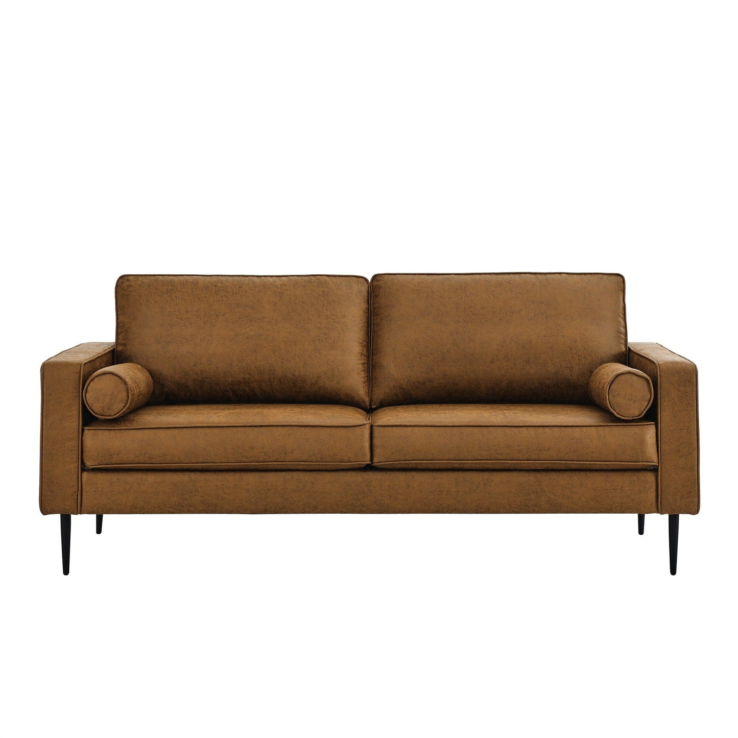 Divano a due posti imbottito marrone Mid Century Modern 79 con cuscino e cuscini per soggiorno