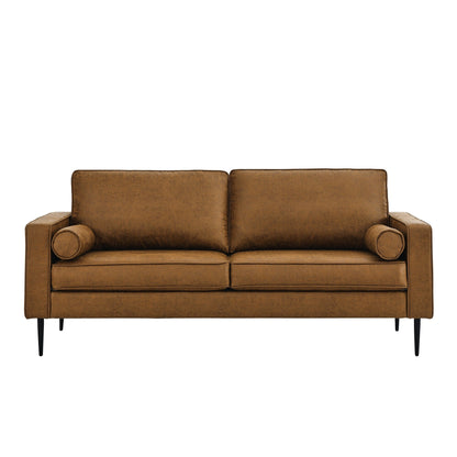 Divano a due posti imbottito marrone Mid Century Modern 79 con cuscino e cuscini per soggiorno