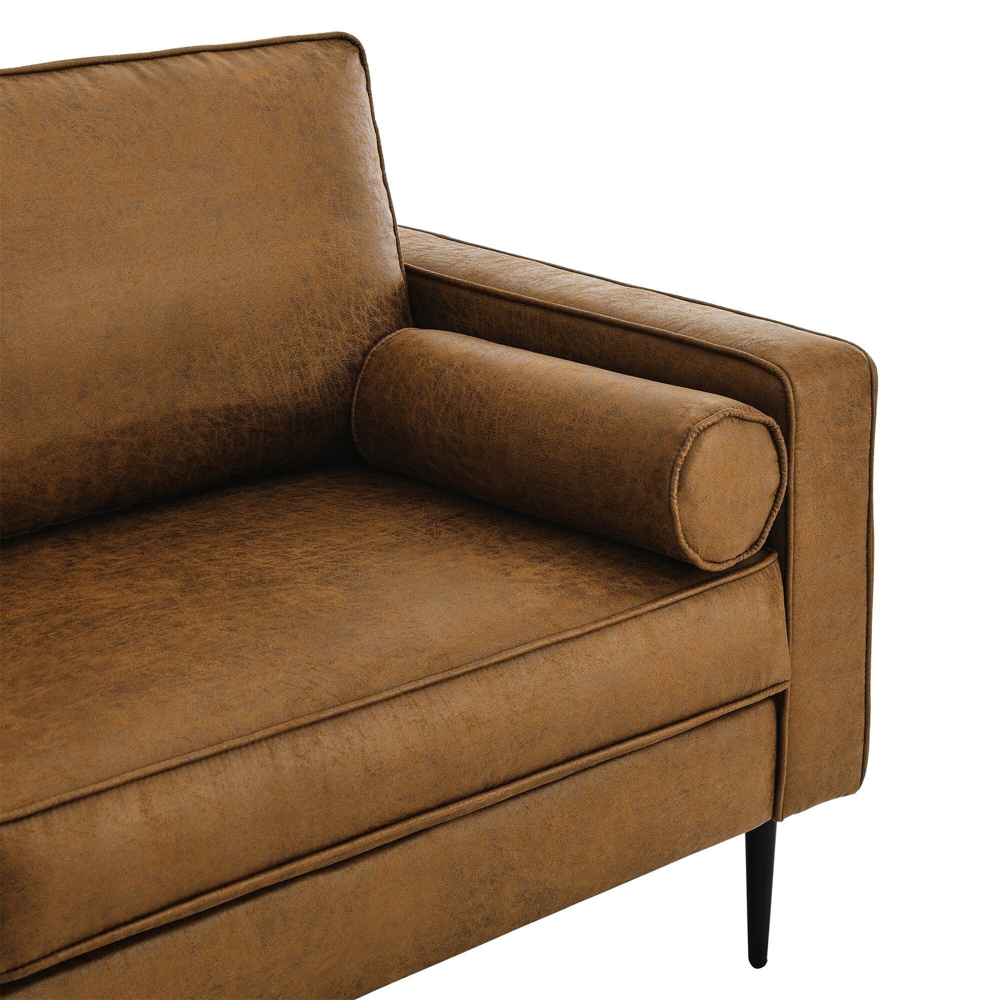 Divano a due posti imbottito marrone Mid Century Modern 79 con cuscino e cuscini per soggiorno