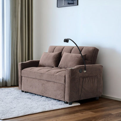 Divano letto trasformabile moderno marrone 54.33 con schienale reclinabile e porta telefono