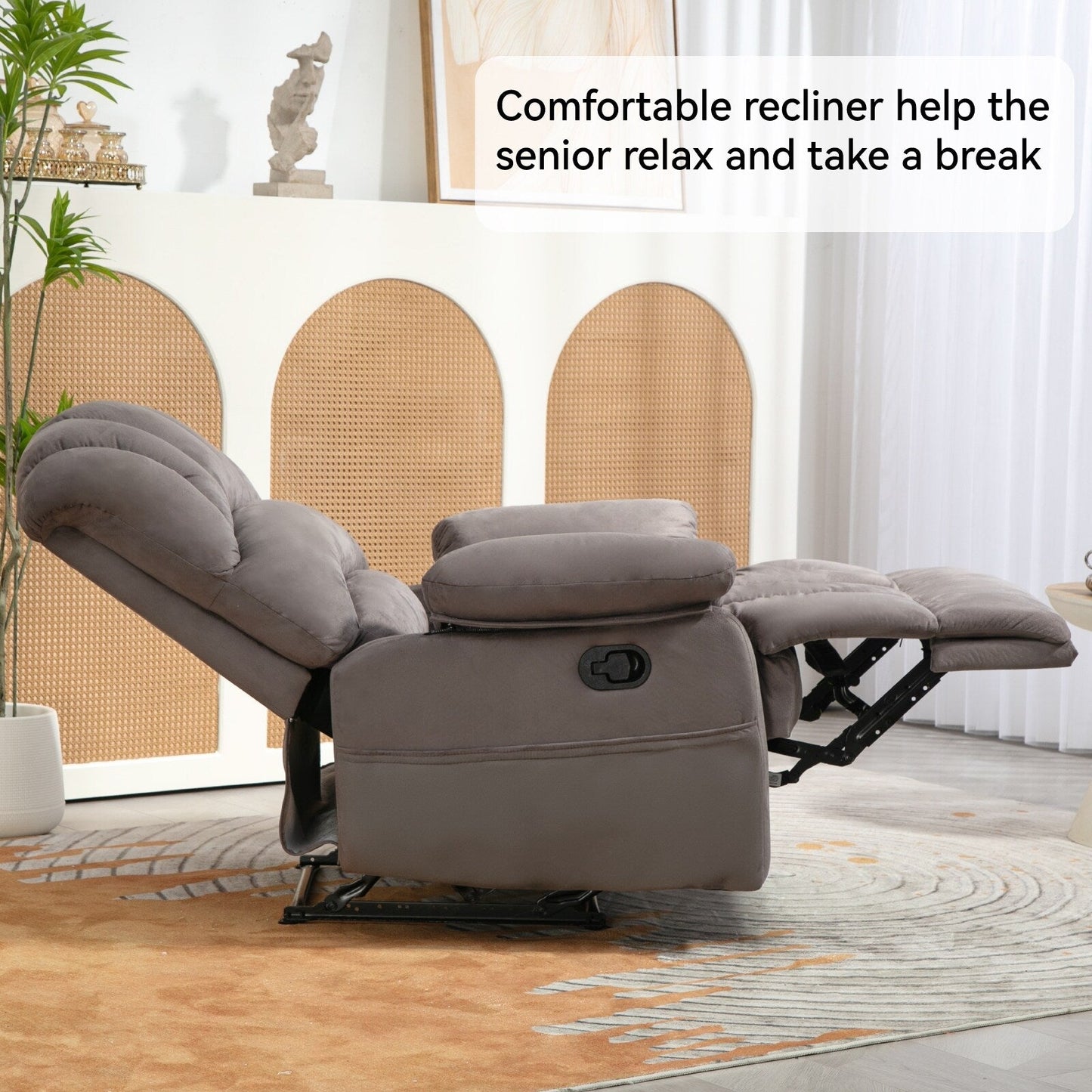 Poltrona reclinabile manuale oversize marrone con reclinazione di 155°, facile da montare e design extra-large per il soggiorno