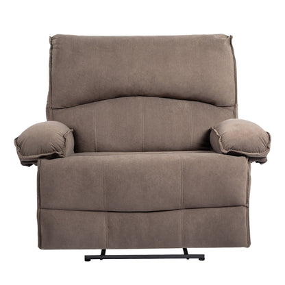 Poltrona reclinabile manuale oversize rivestita in velluto marrone con cuscino lombare riscaldabile e massaggiante, braccioli con cuscino, tasche laterali