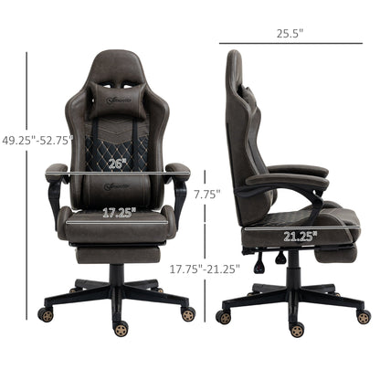 Poltrona reclinabile da gioco girevole a 360° in pelle PU marrone con poggiapiedi, poggiatesta, supporto lombare e altezza regolabile