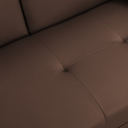 Divano letto a due posti in PVC marrone con struttura in legno