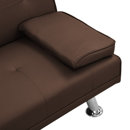 Divano letto a due posti in PVC marrone con struttura in legno