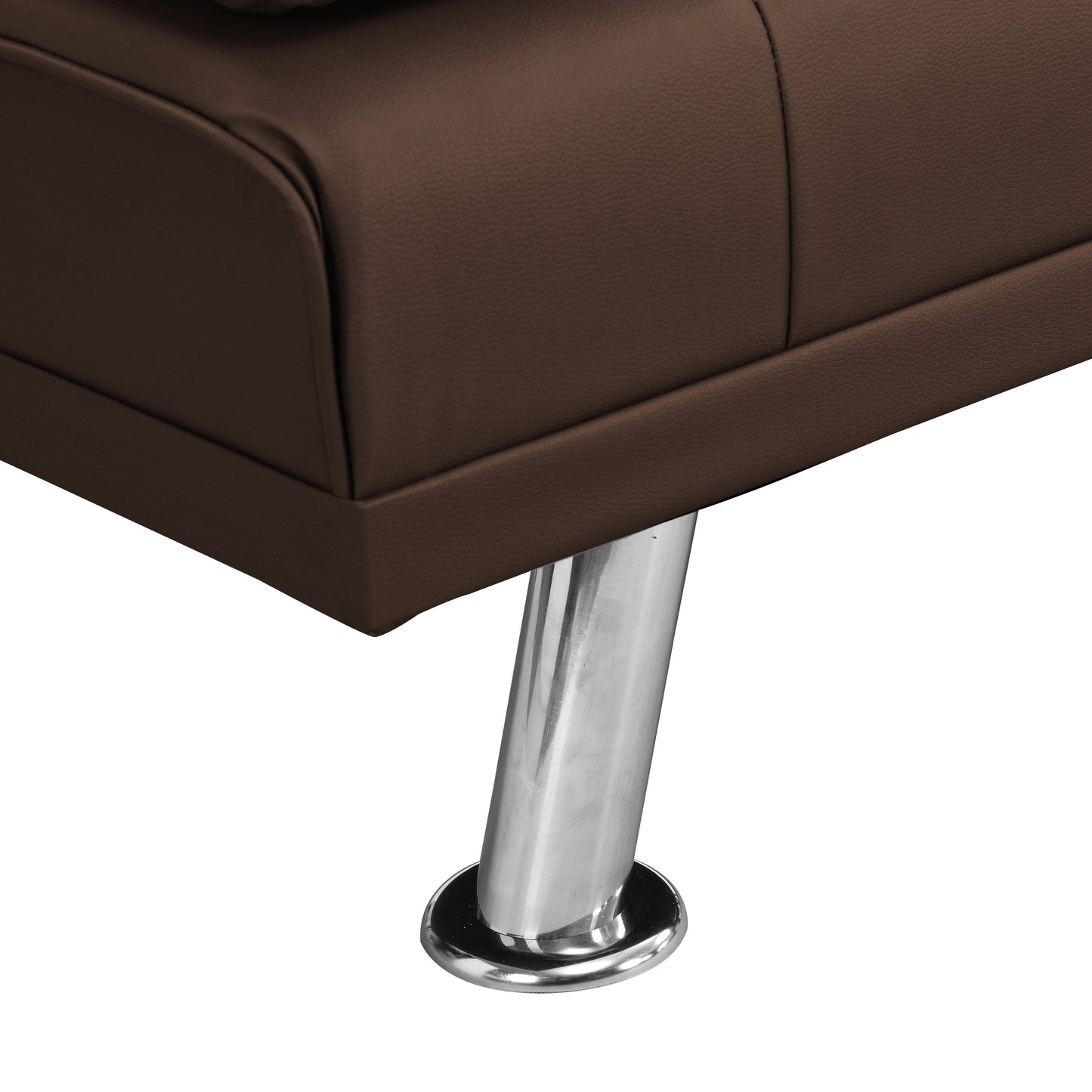 Divano letto a due posti in PVC marrone con struttura in legno