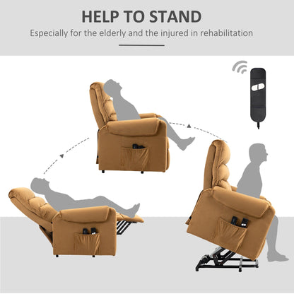 Poltrona reclinabile elettrica in velluto marrone con massaggio vibrante, telecomando, tasche laterali e struttura in acciaio resistente