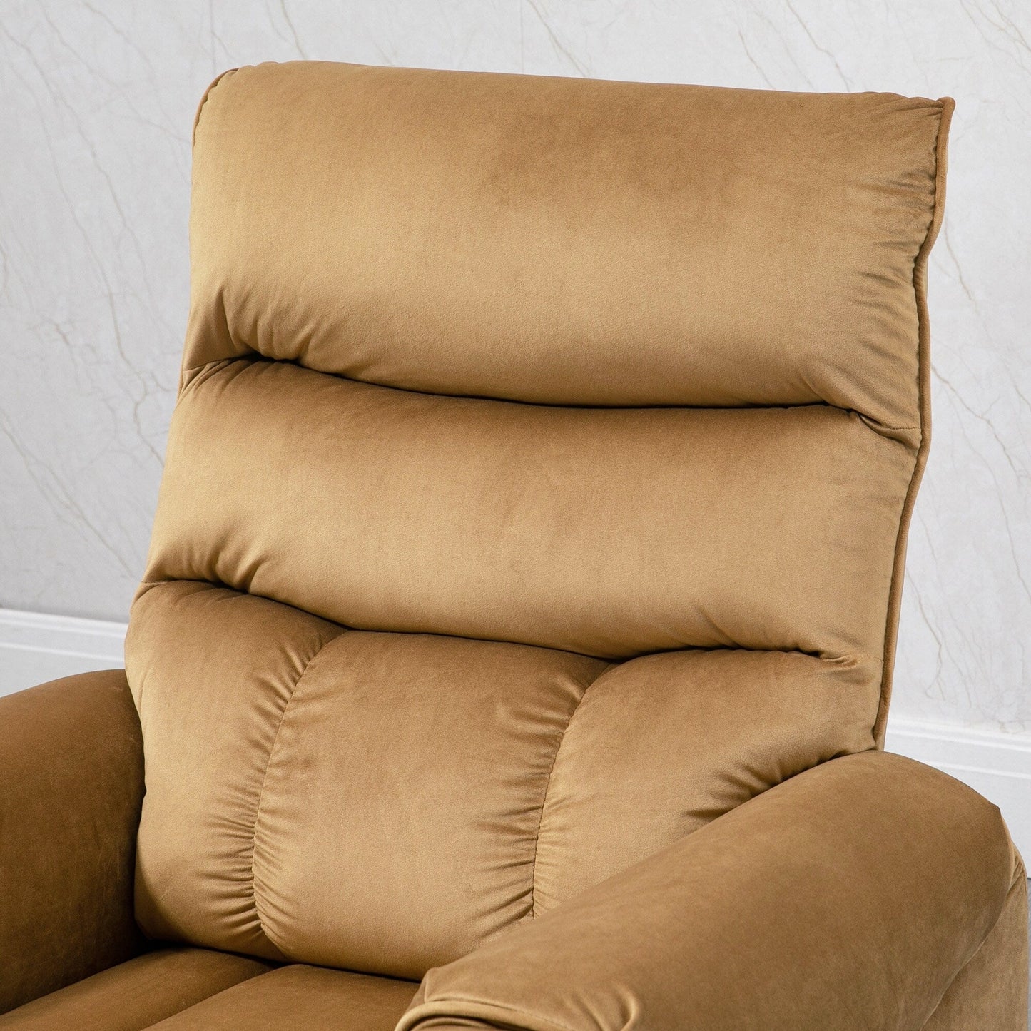 Poltrona reclinabile elettrica con rivestimento in velluto marrone, massaggio vibrante, telecomando, tasche laterali e reclinazione regolabile
