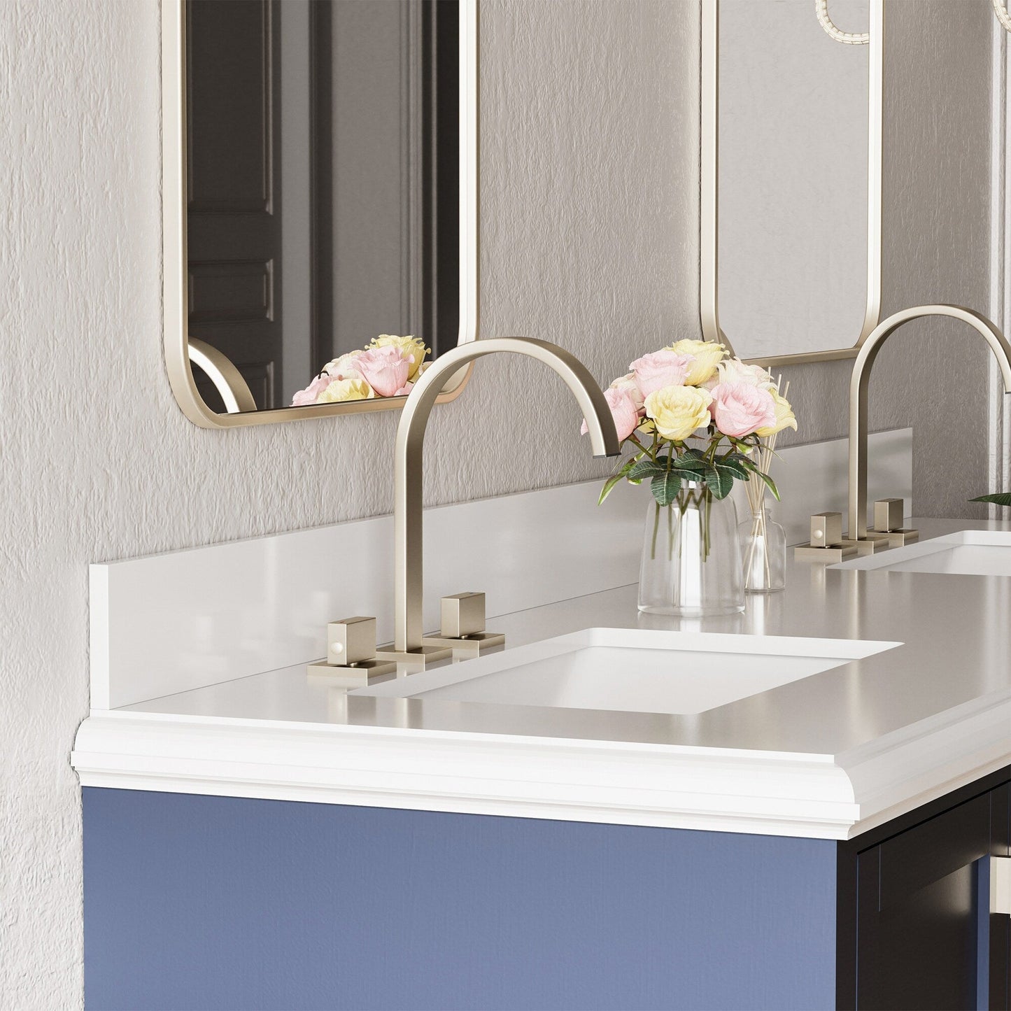 Rubinetto per lavabo da bagno a 3 fori con doppia maniglia, finitura oro spazzolato