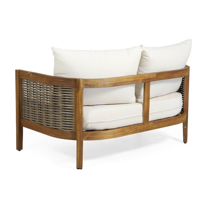 Christopher Knight Home Burchett, set di divani e tavolini da esterno in legno di acacia con cuscini Sunbrella opzionali