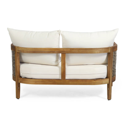 Christopher Knight Home Burchett, set di divani e tavolini da esterno in legno di acacia con cuscini Sunbrella opzionali