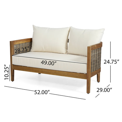 Christopher Knight Home Burchett, set di divani e tavolini da esterno in legno di acacia con cuscini Sunbrella opzionali