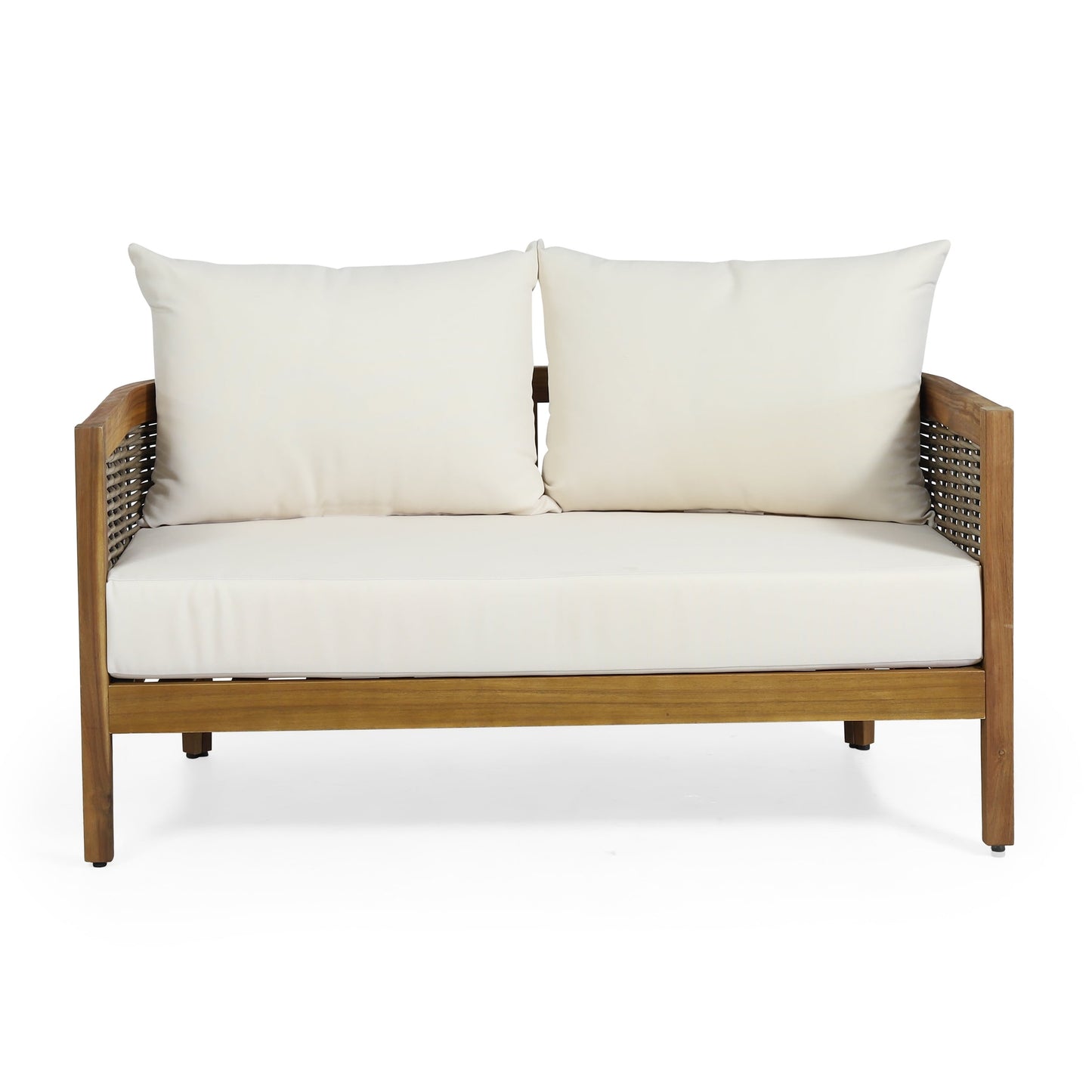 Christopher Knight Home Burchett, set di divani e tavolini da esterno in legno di acacia con cuscini Sunbrella opzionali