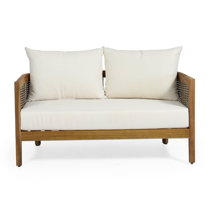 Christopher Knight Home Burchett, set di divani e tavolini da esterno in legno di acacia con cuscini Sunbrella opzionali