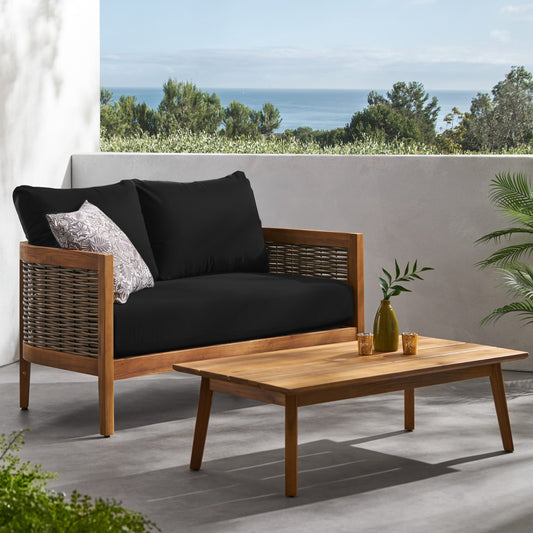 Christopher Knight Home Burchett, set di divani e tavolini da esterno in legno di acacia con cuscini Sunbrella opzionali