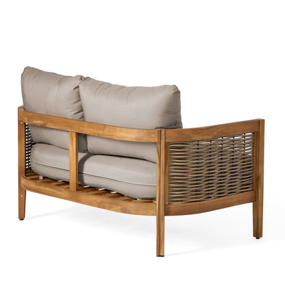 Christopher Knight Home Burchett, set di divani e tavolini da esterno in legno di acacia con cuscini Sunbrella opzionali