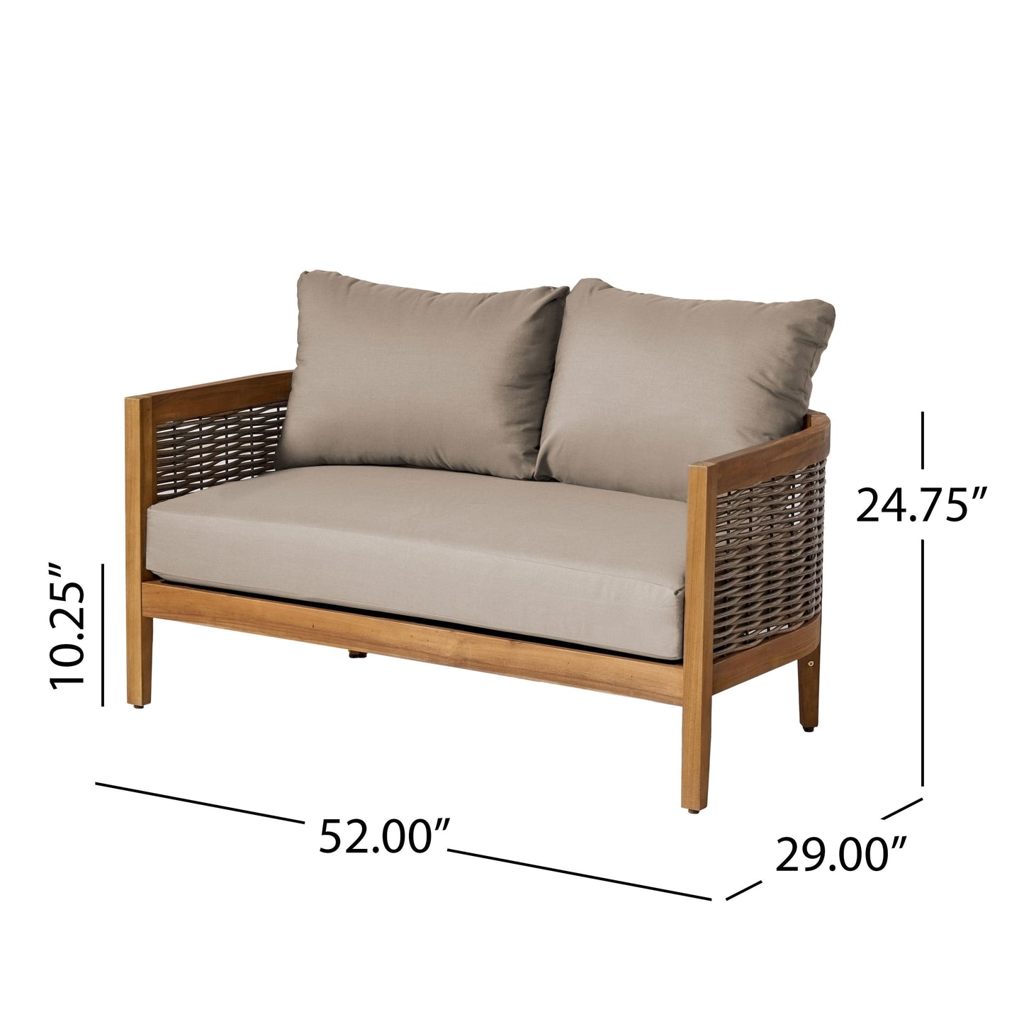 Christopher Knight Home Burchett, set di divani e tavolini da esterno in legno di acacia con cuscini Sunbrella opzionali