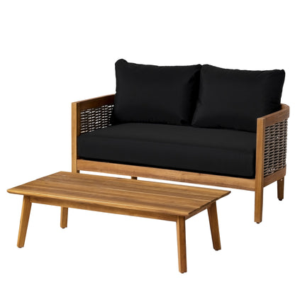 Christopher Knight Home Burchett, set di divani e tavolini da esterno in legno di acacia con cuscini Sunbrella opzionali