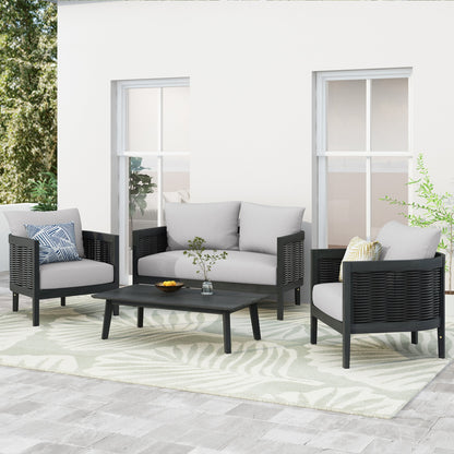 Set da esterno Burchett da 4 posti in legno di acacia e vimini con cuscini Sunbrella opzionali di Christopher Knight Home