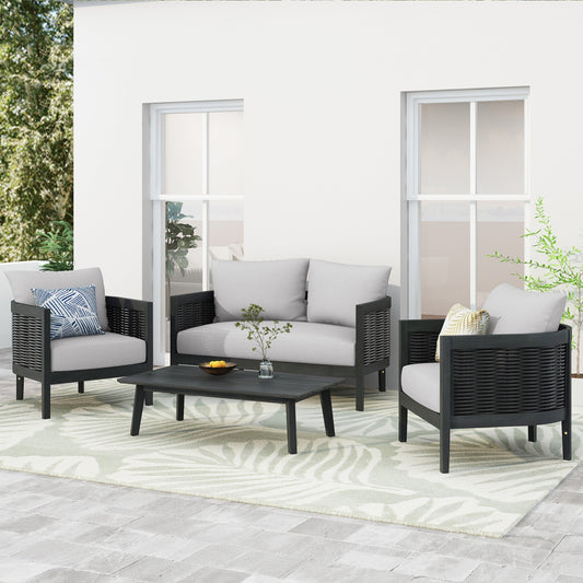 Set da esterno Burchett da 4 posti in legno di acacia e vimini con cuscini Sunbrella opzionali di Christopher Knight Home
