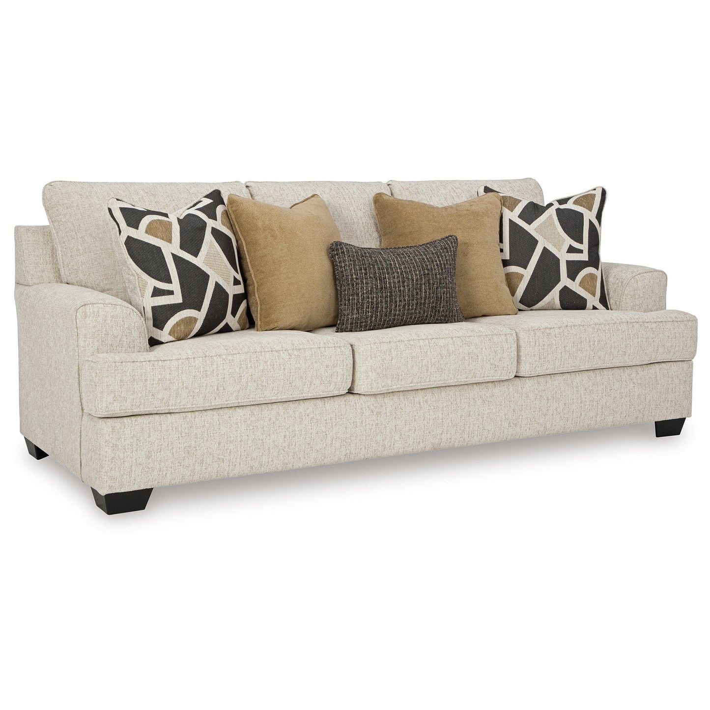 Divano Burgess, poliestere beige quarzo, 5 cuscini decorativi, 97 pollici