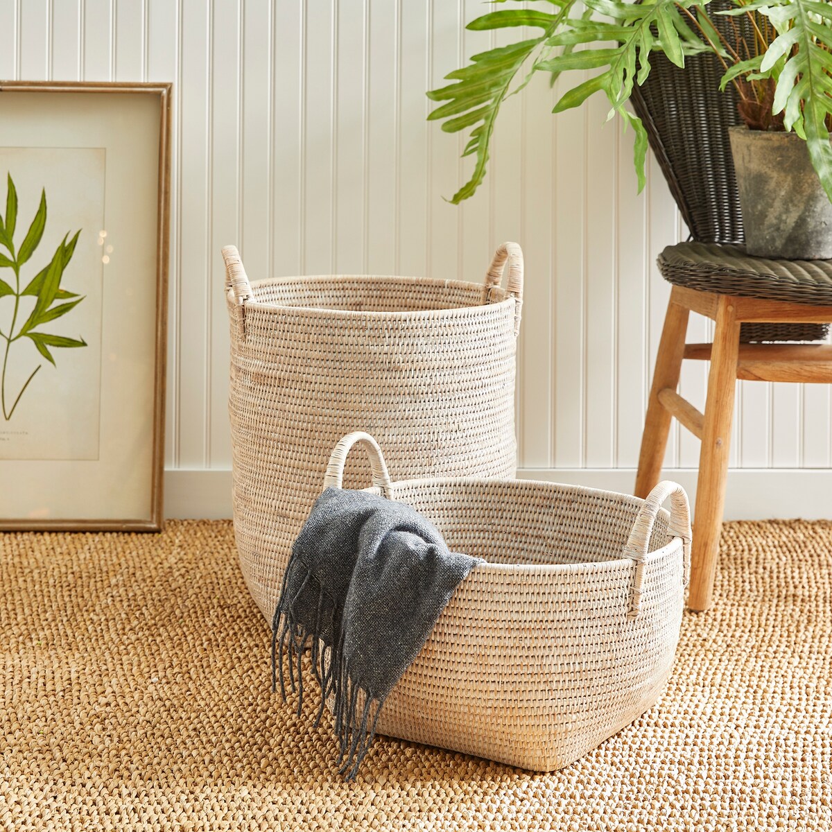 Cestini da frutteto in rattan birmano, set da 2