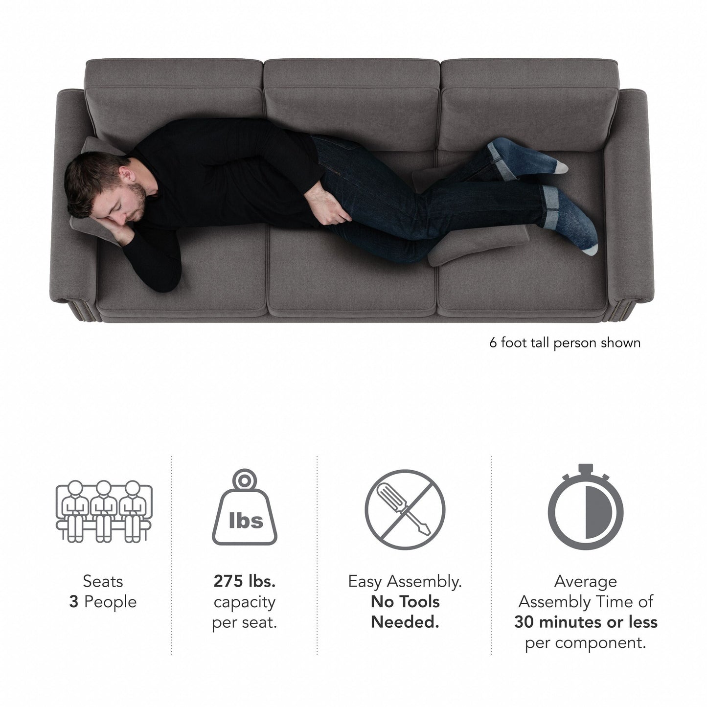 Divano grande da soggiorno a 3 posti Coventry 85W di Bush Furniture
