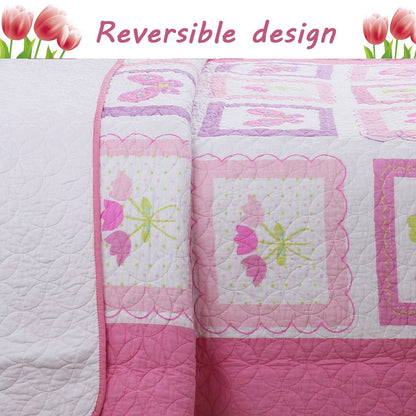 Set di biancheria da letto con trapunta rosa e fiori di farfalla