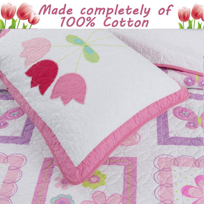 Set di biancheria da letto con trapunta rosa e fiori di farfalla