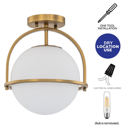 C Cattleya Lampada da soffitto a 1 luce in ottone anticato con paralume in vetro opalino - Ottone anticato