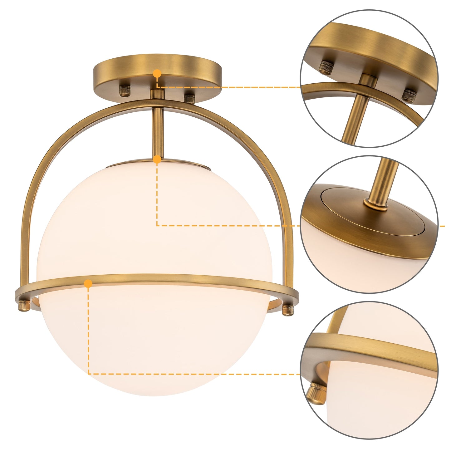 C Cattleya Lampada da soffitto a 1 luce in ottone anticato con paralume in vetro opalino - Ottone anticato